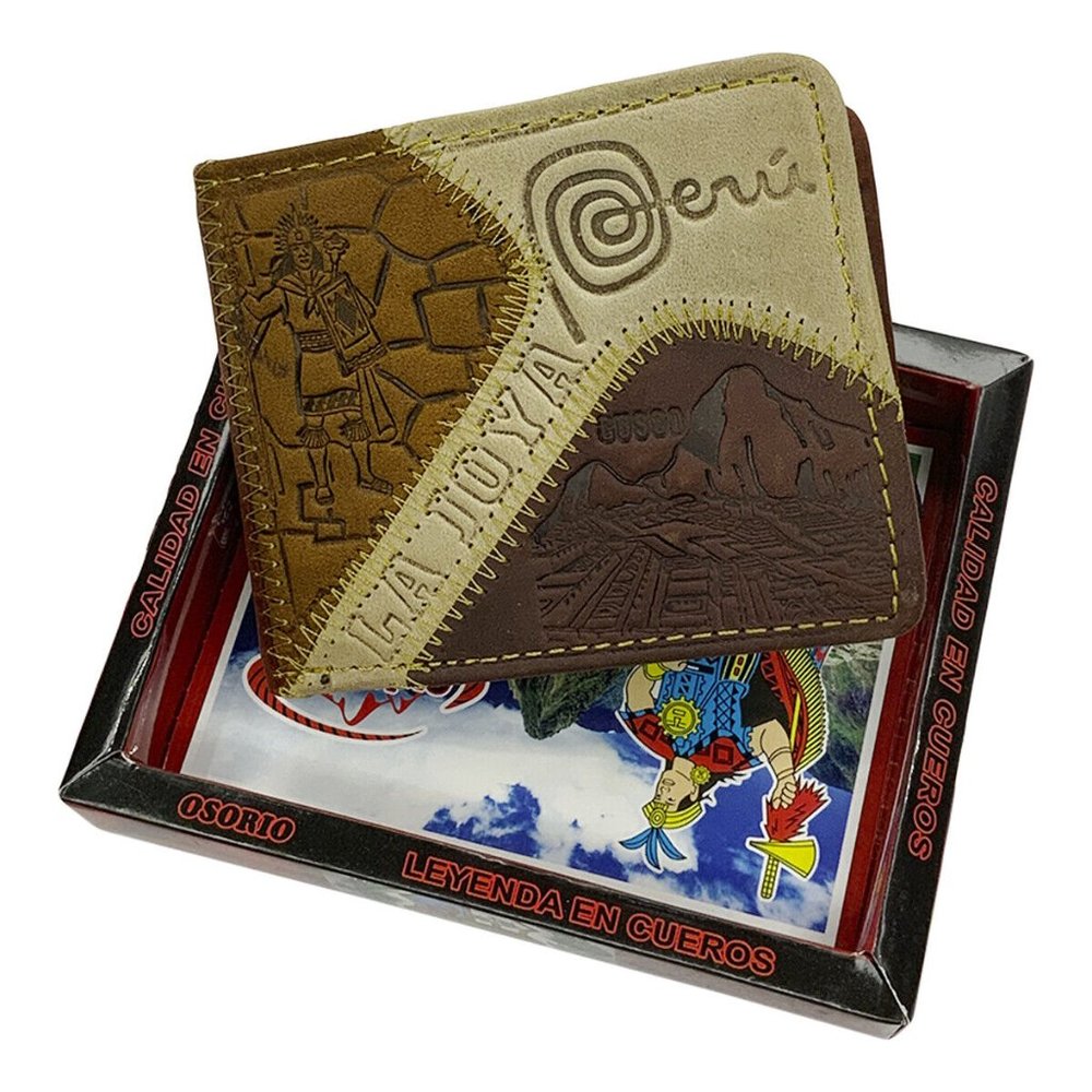NWT CUSCO MACHU PICCHU PERU SOUVENIR MEN'S EMBOSSED BROWN LEATHER BIFOLD WALLET
